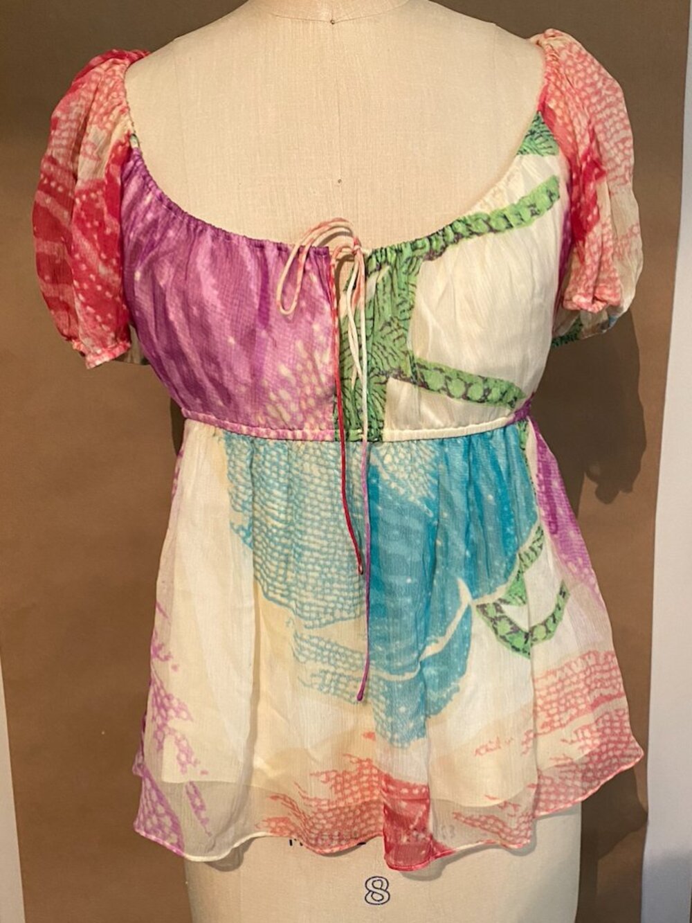 Diane von Furstenberg cream pink blue green purple silk chiffon blouse